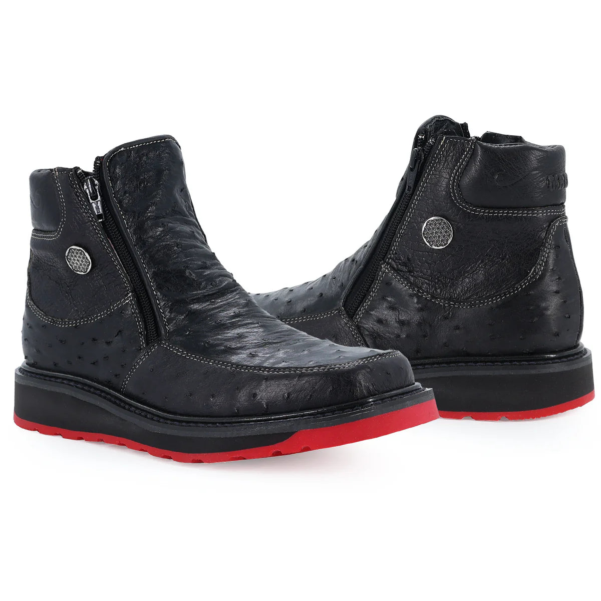 Botin Macho Avestruz Negro Suela Roja