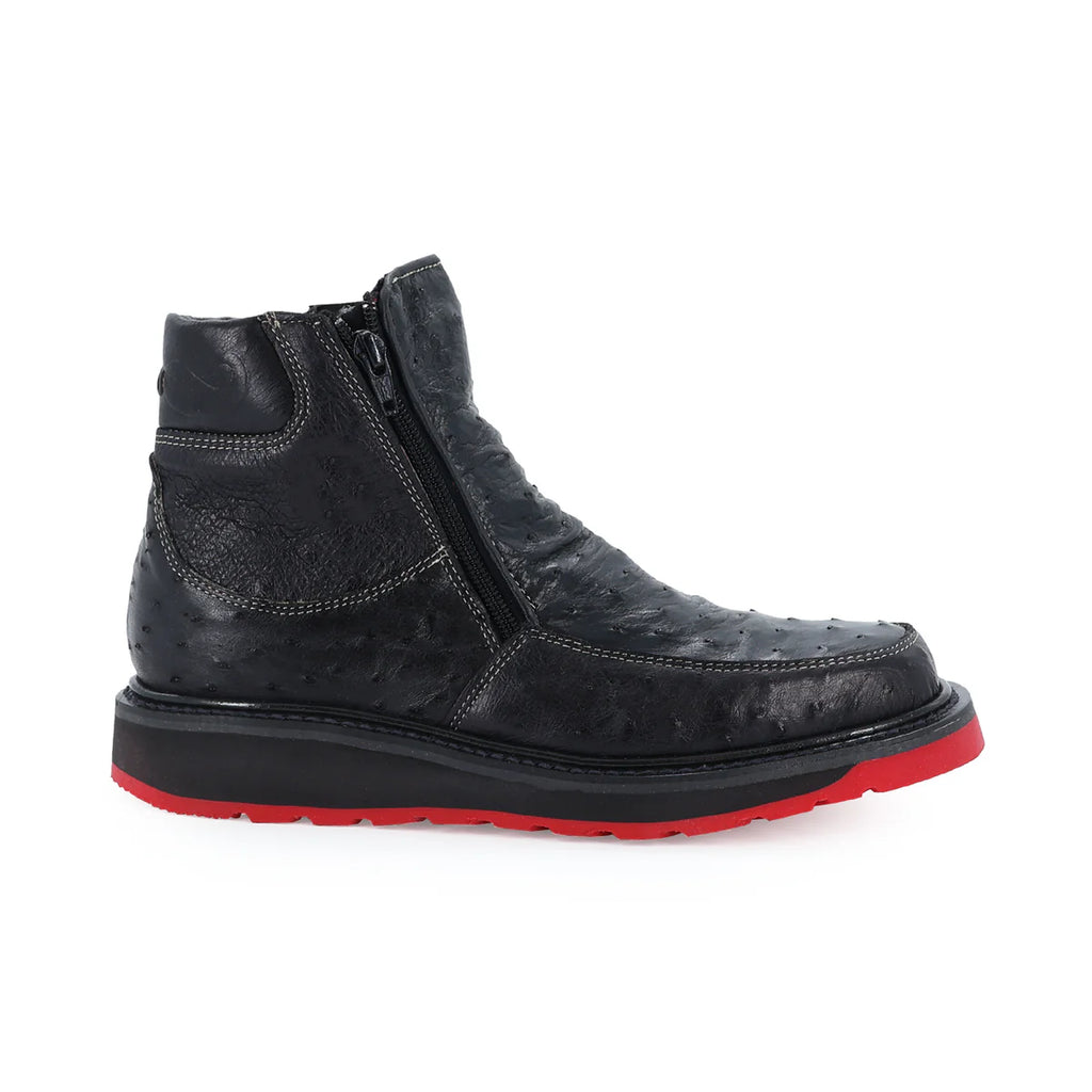Botin Macho Avestruz Negro Suela Roja