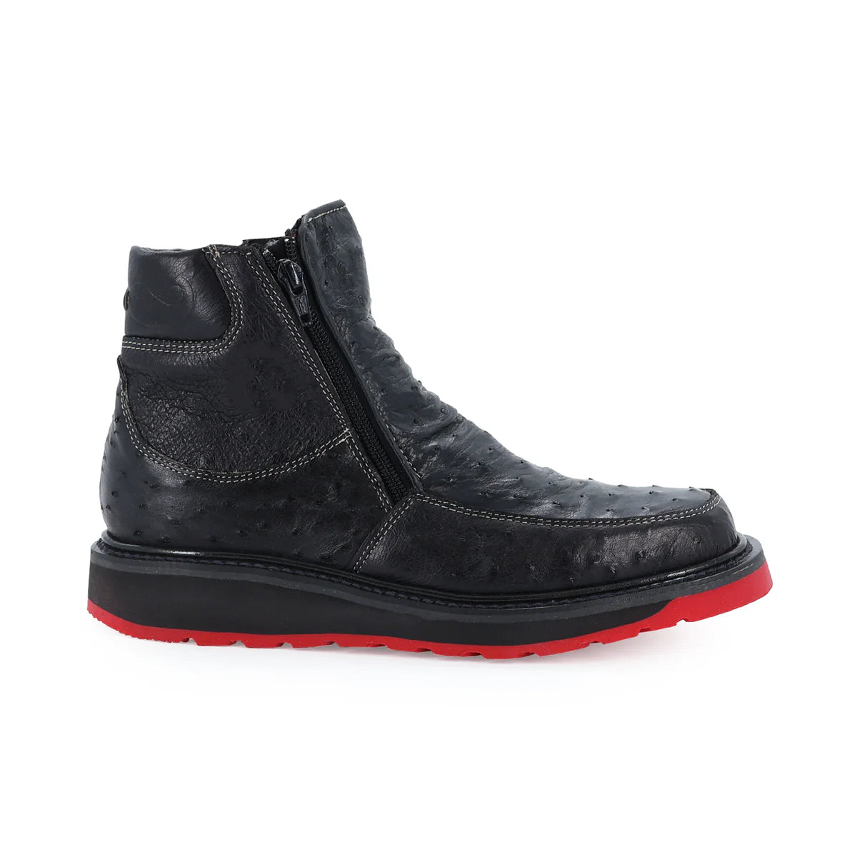 Botin Macho Avestruz Negro Suela Roja
