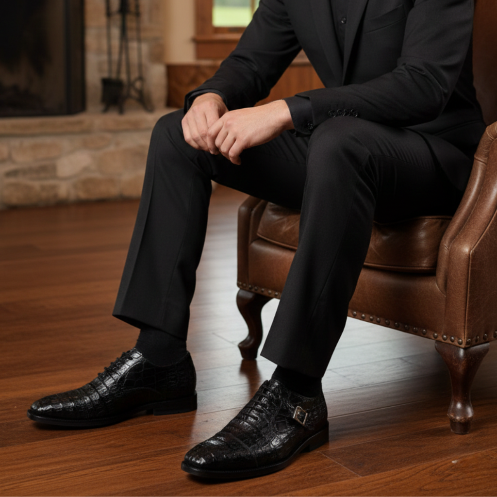 Zapato de Vestir en piel de Caimán color Negro