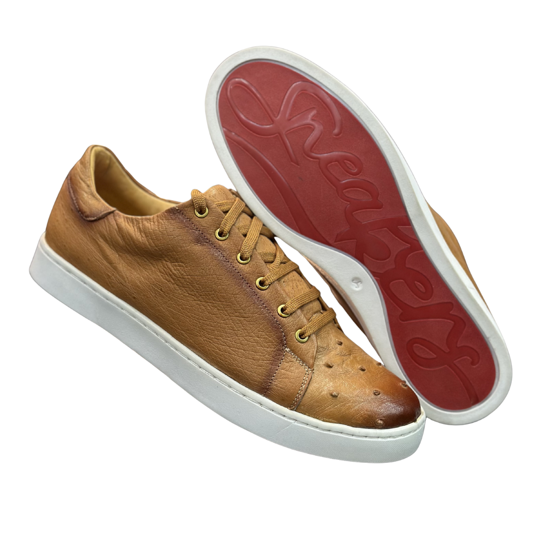 Sneakers Casuales en Piel de Avestruz color Cognac