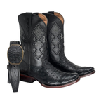 Bota  Dubai en piel de Avestruz color Negro con Cinto