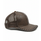 Gorra en piel de Elefante con aplicación piel de Alligator con red