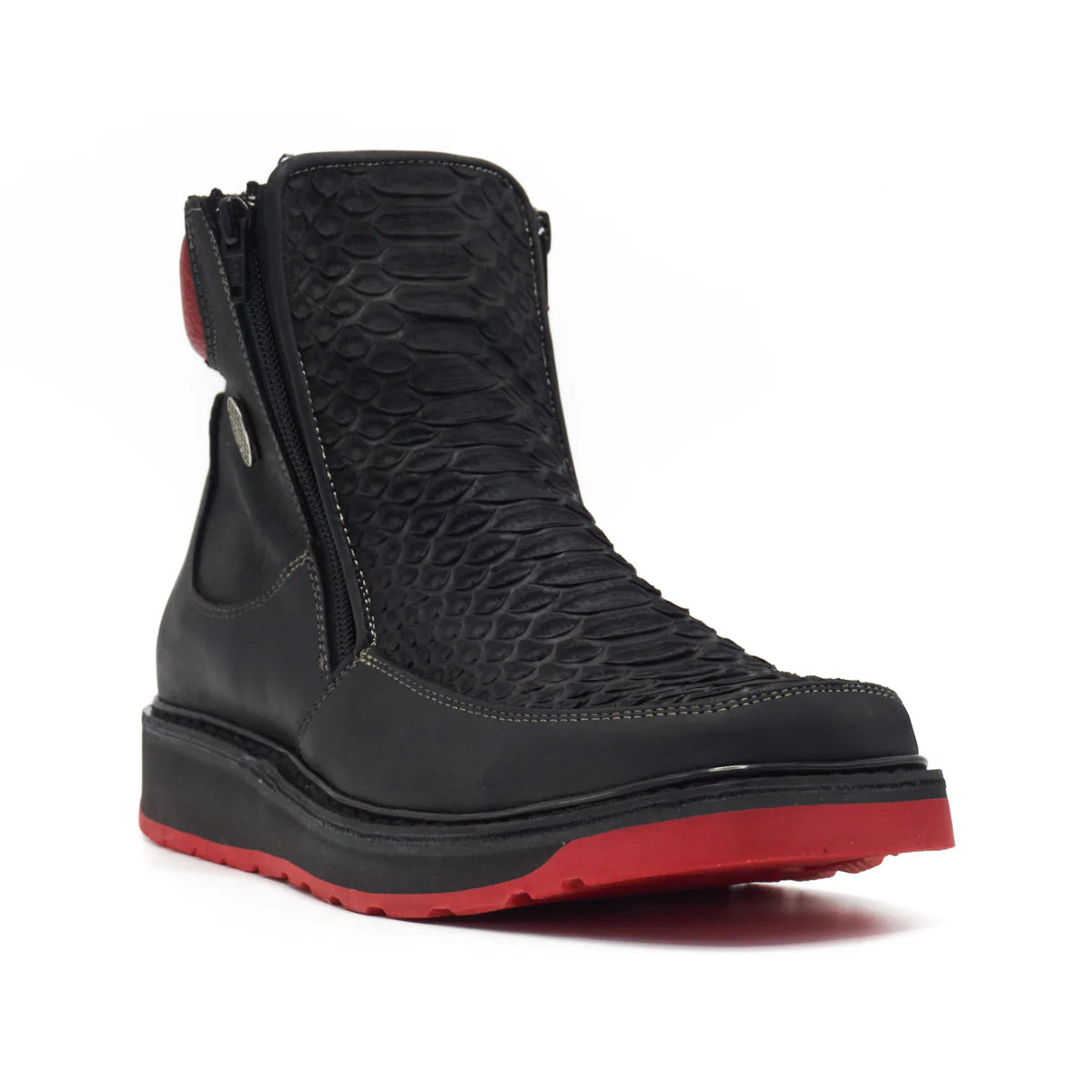 Botin Macho Python Negro Suela Roja