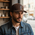Gorra en piel de Elefante con aplicación piel de Alligator con red