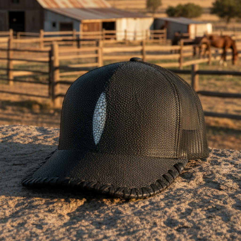 Gorra en Piel de Mantarraya con Diamante con Red