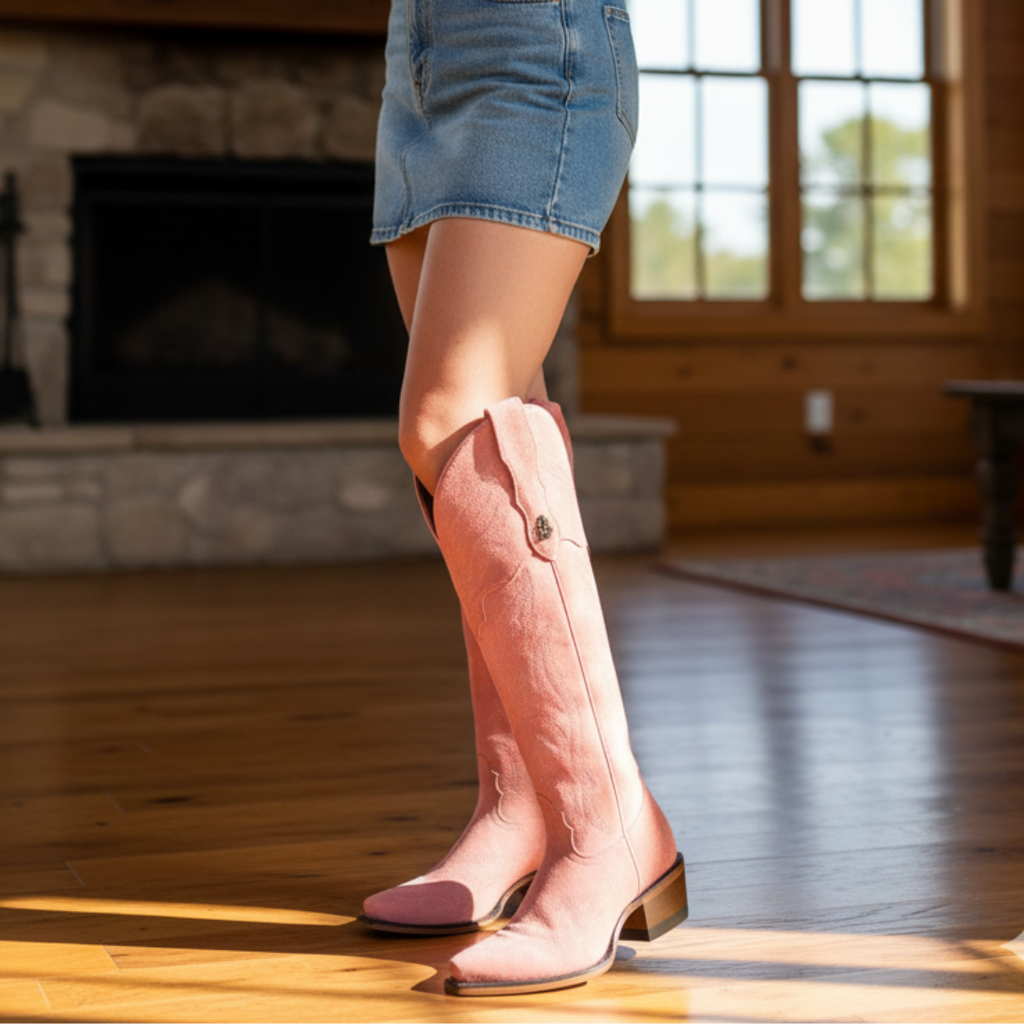 Bota alta en piel de Res color Rosa