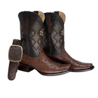 Bota Dubai en piel de Avestruz color Tabaco con Cinto