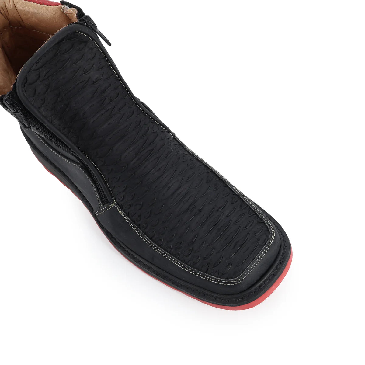 Botin Macho Python Negro Suela Roja