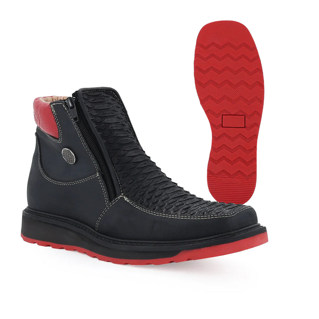Botin Macho Python Negro Suela Roja