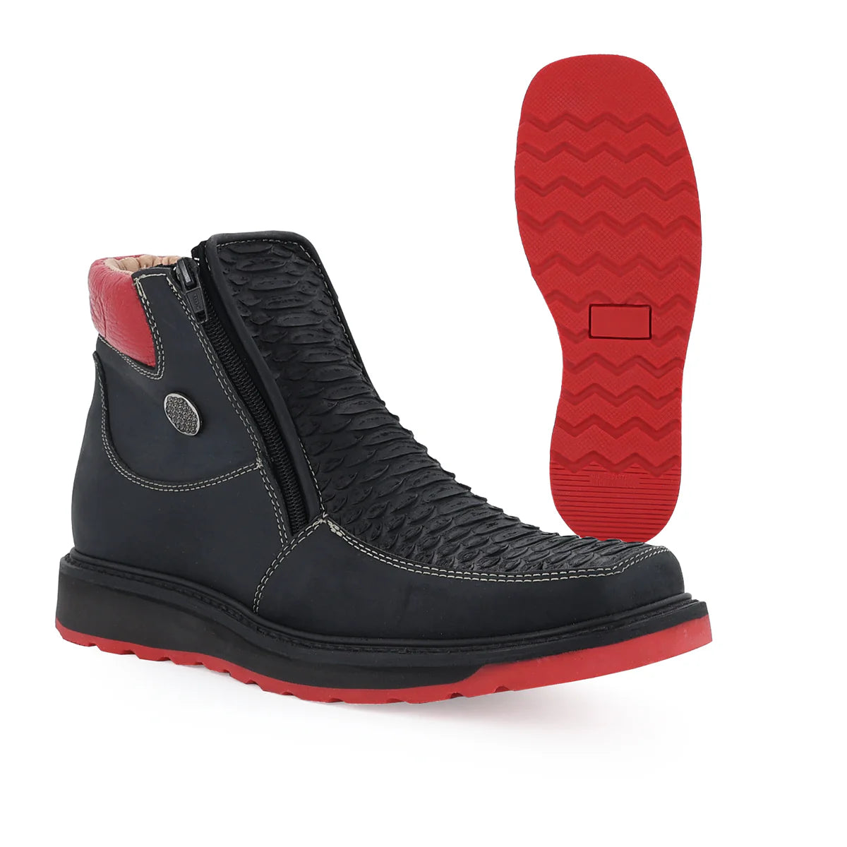 Botin Macho Python Negro Suela Roja