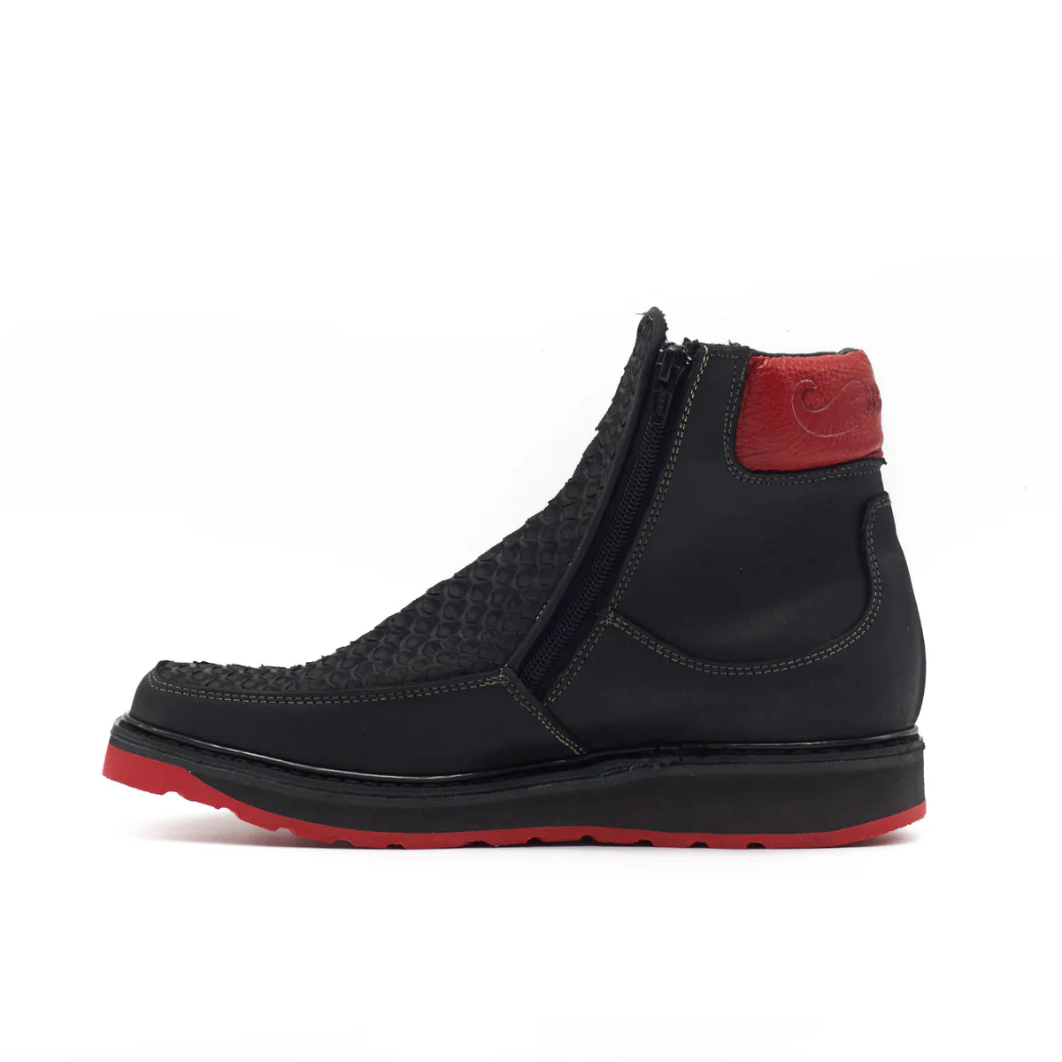 Botin Macho Python Negro Suela Roja