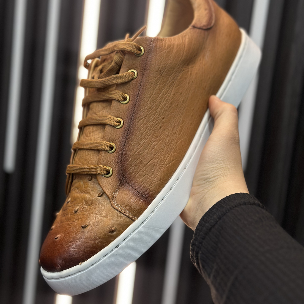 Sneakers Casuales en Piel de Avestruz color Cognac