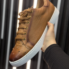 Sneakers Casuales en Piel de Avestruz color Cognac