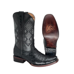 Bota  Dubai en piel de Avestruz color Negro con Cinto