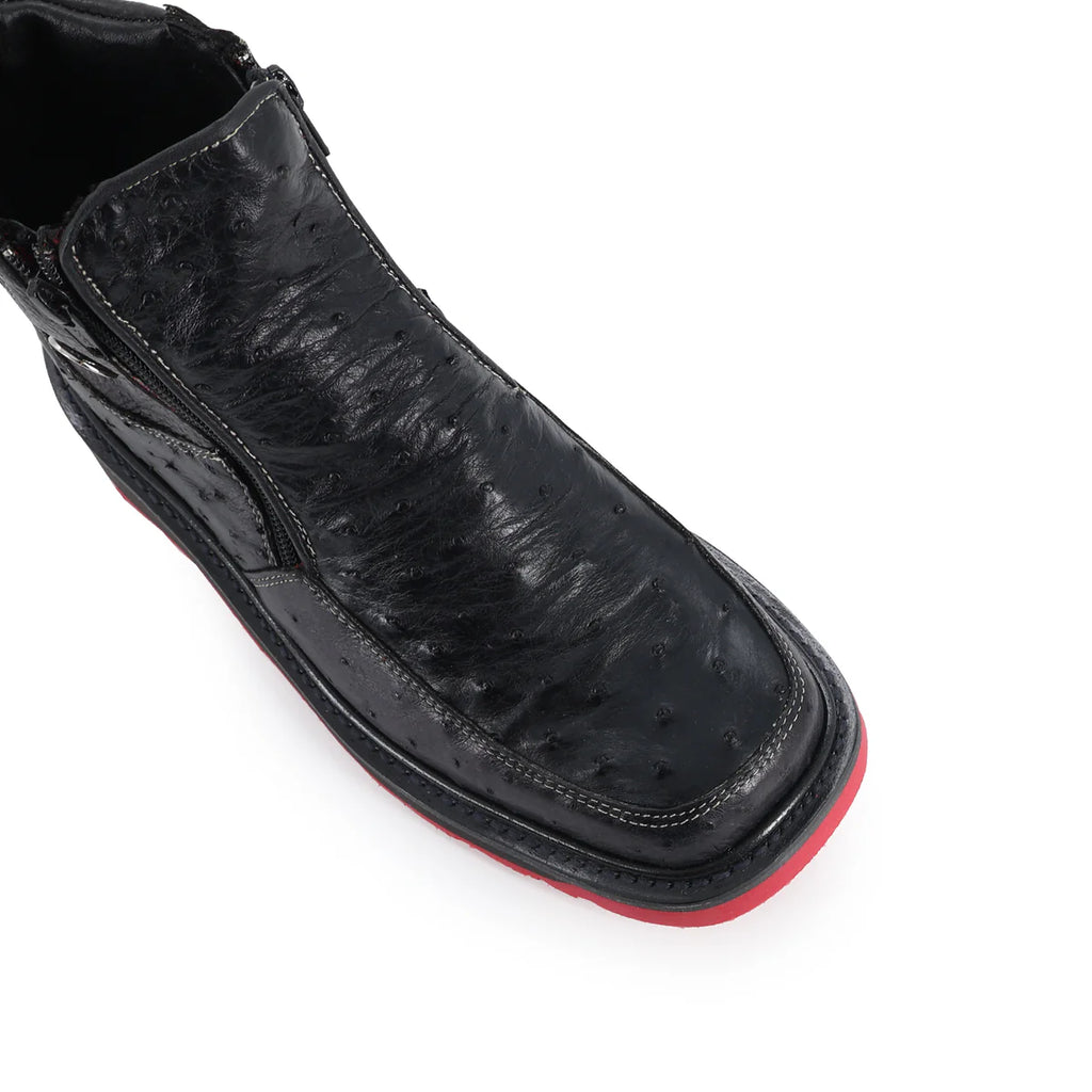 Botin Macho Avestruz Negro Suela Roja