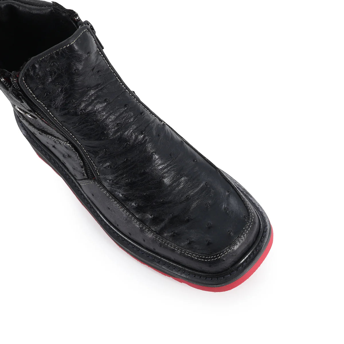 Botin Macho Avestruz Negro Suela Roja