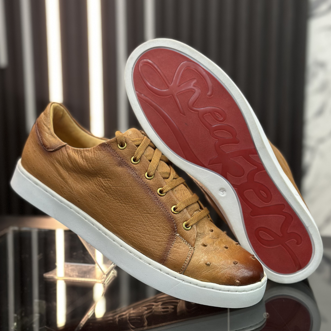 Sneakers Casuales en Piel de Avestruz color Cognac