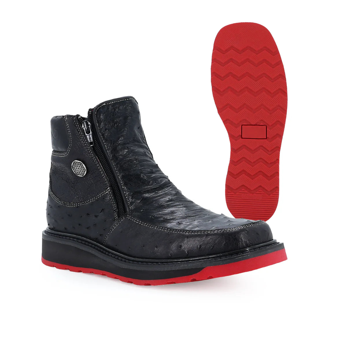 Botin Macho Avestruz Negro Suela Roja