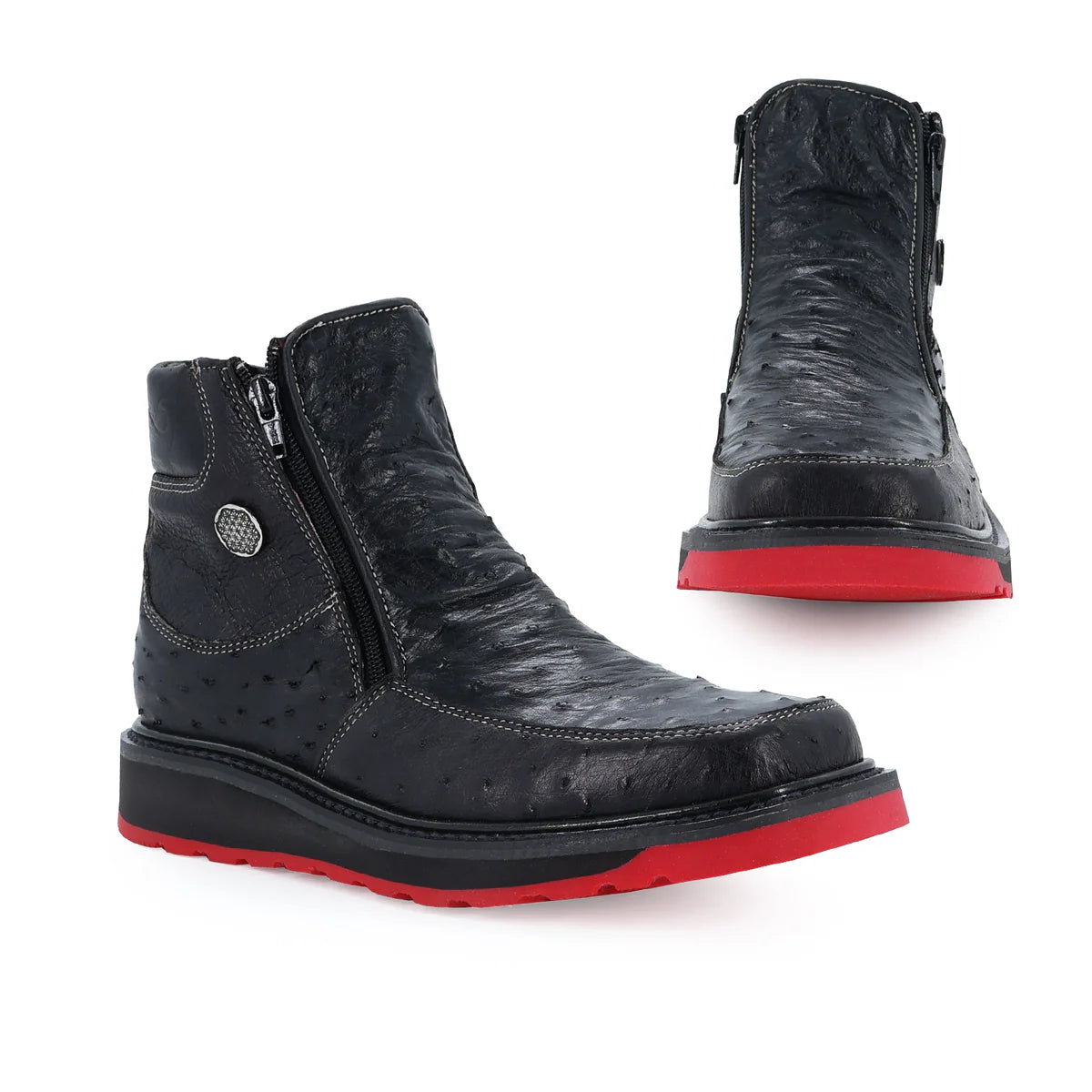 Botin Macho Avestruz Negro Suela Roja