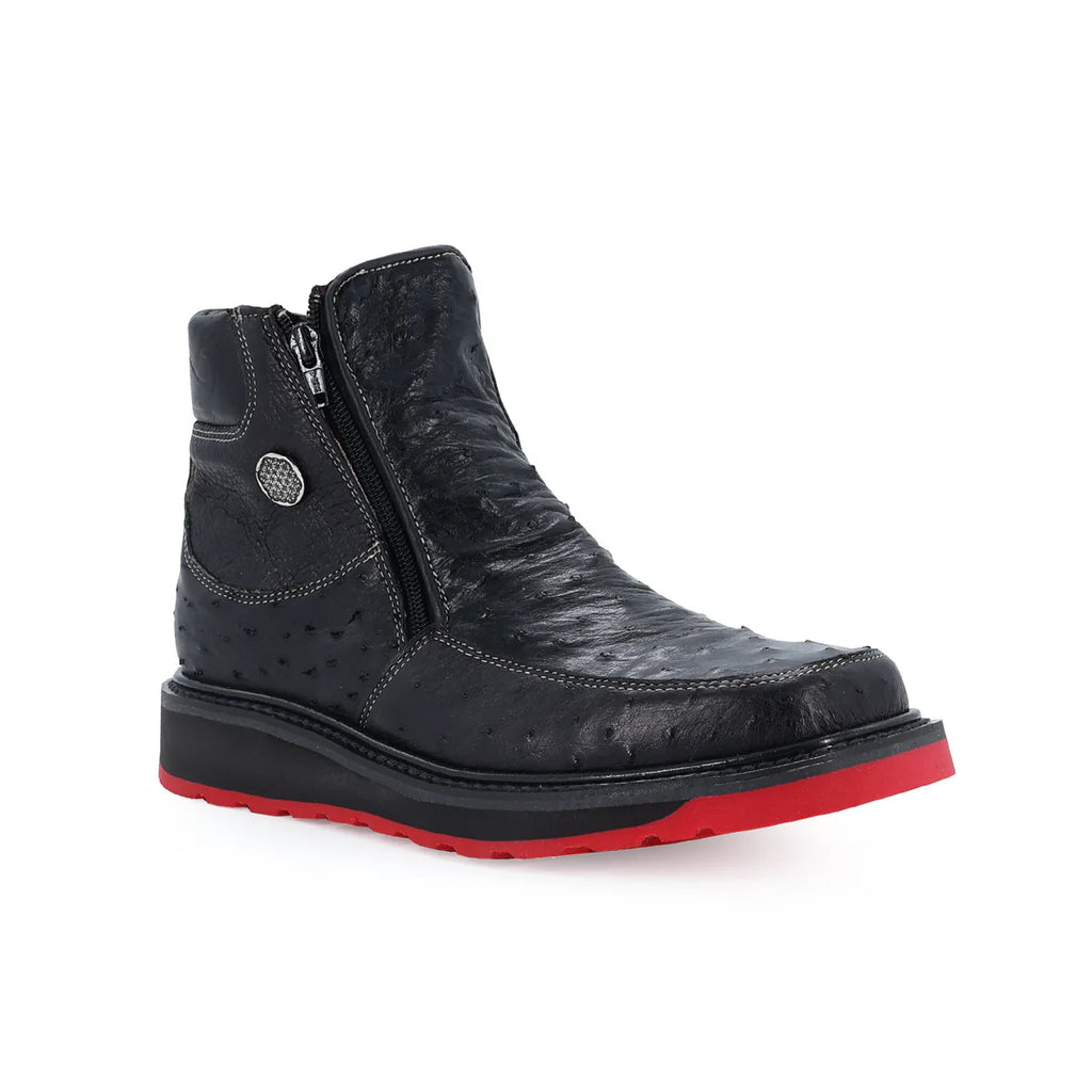 Botin Macho Avestruz Negro Suela Roja