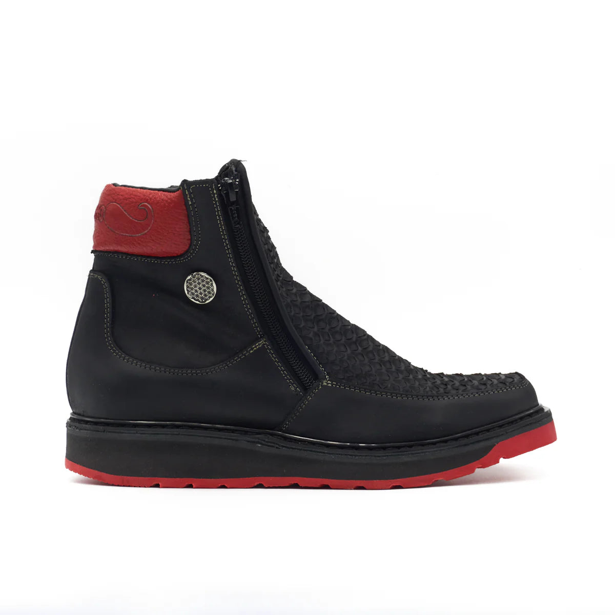 Botin Macho Python Negro Suela Roja
