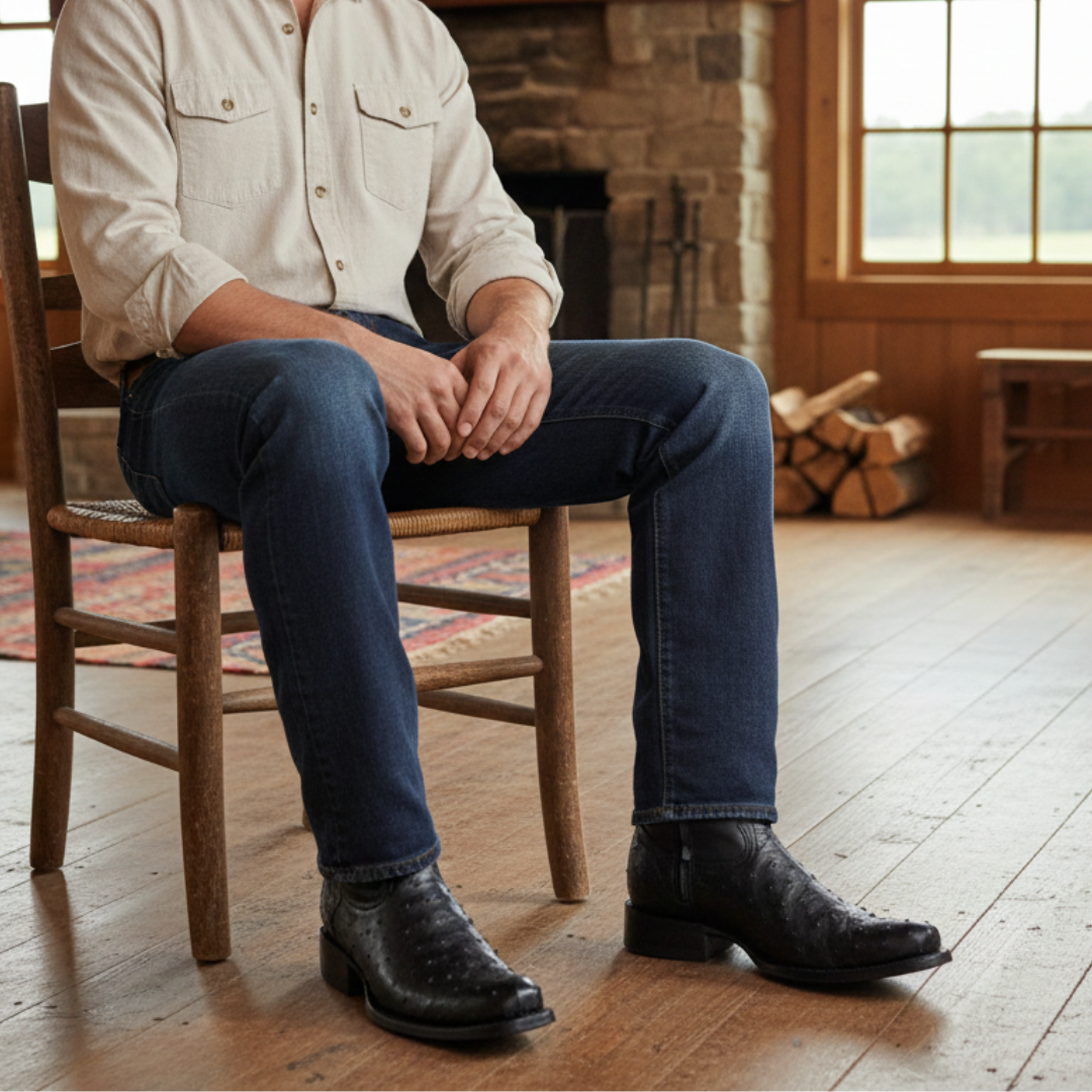 Botín Moy Avestruz Black