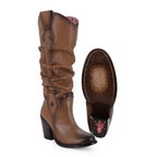 Bota Casual Alta de piel de Res color Miel