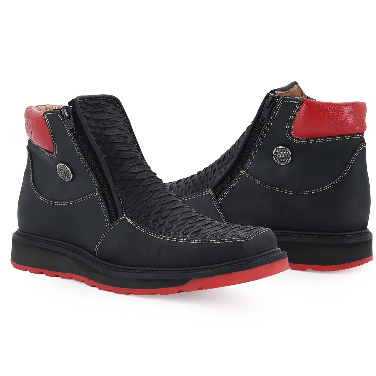 Botin Macho Python Negro Suela Roja