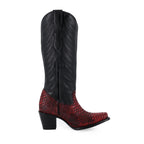 Botas Vaqueras Altas en piel de Pitón color Black Cherry