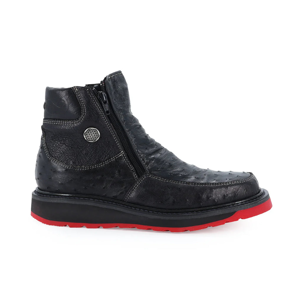 Botin Macho Avestruz Negro Suela Roja