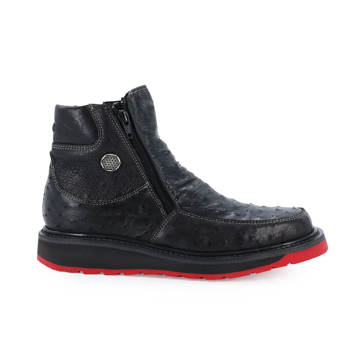 Botin Macho Avestruz Negro Suela Roja