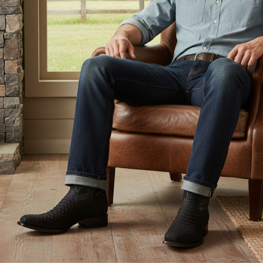 Botín Moy Python Negro Nobuck