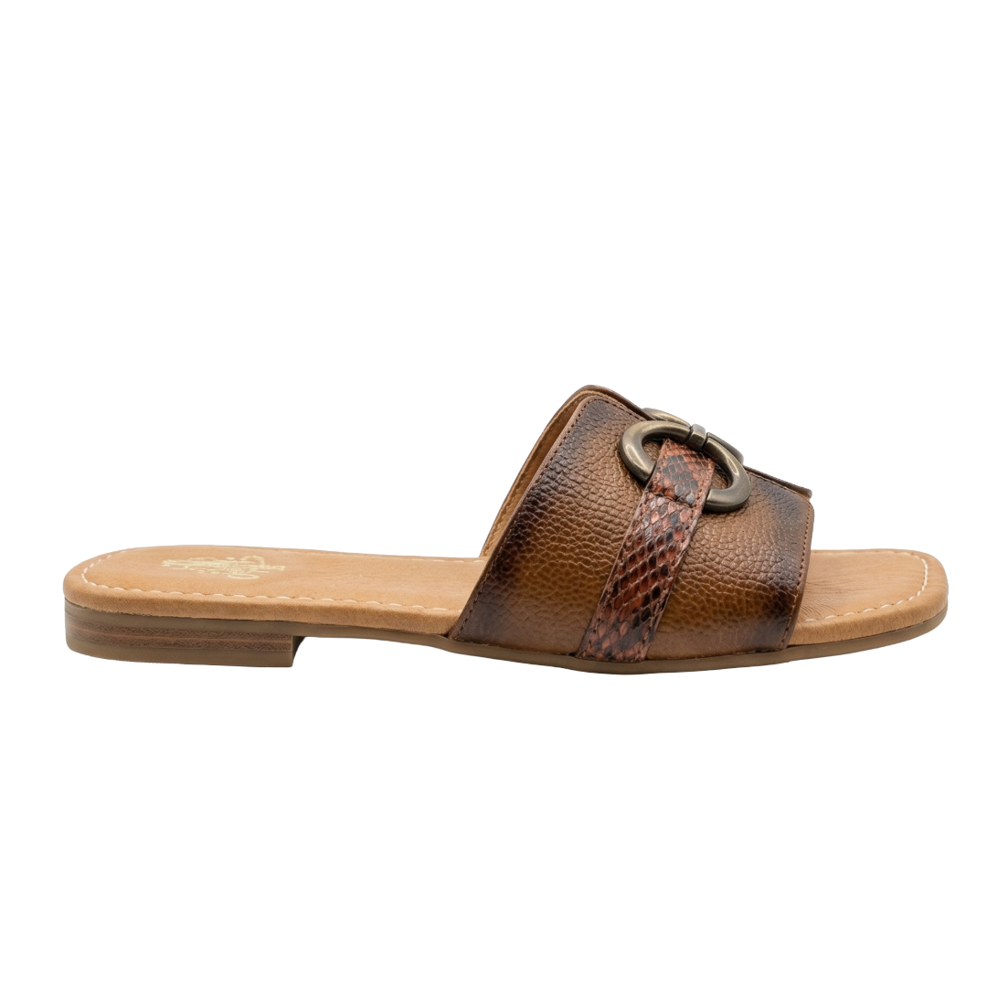 Sandalia de Piel de Res con aplicaciones en piel de Pitón