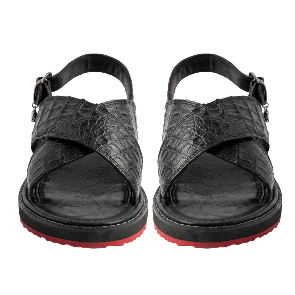 Huarache en piel de Caimán color Negro