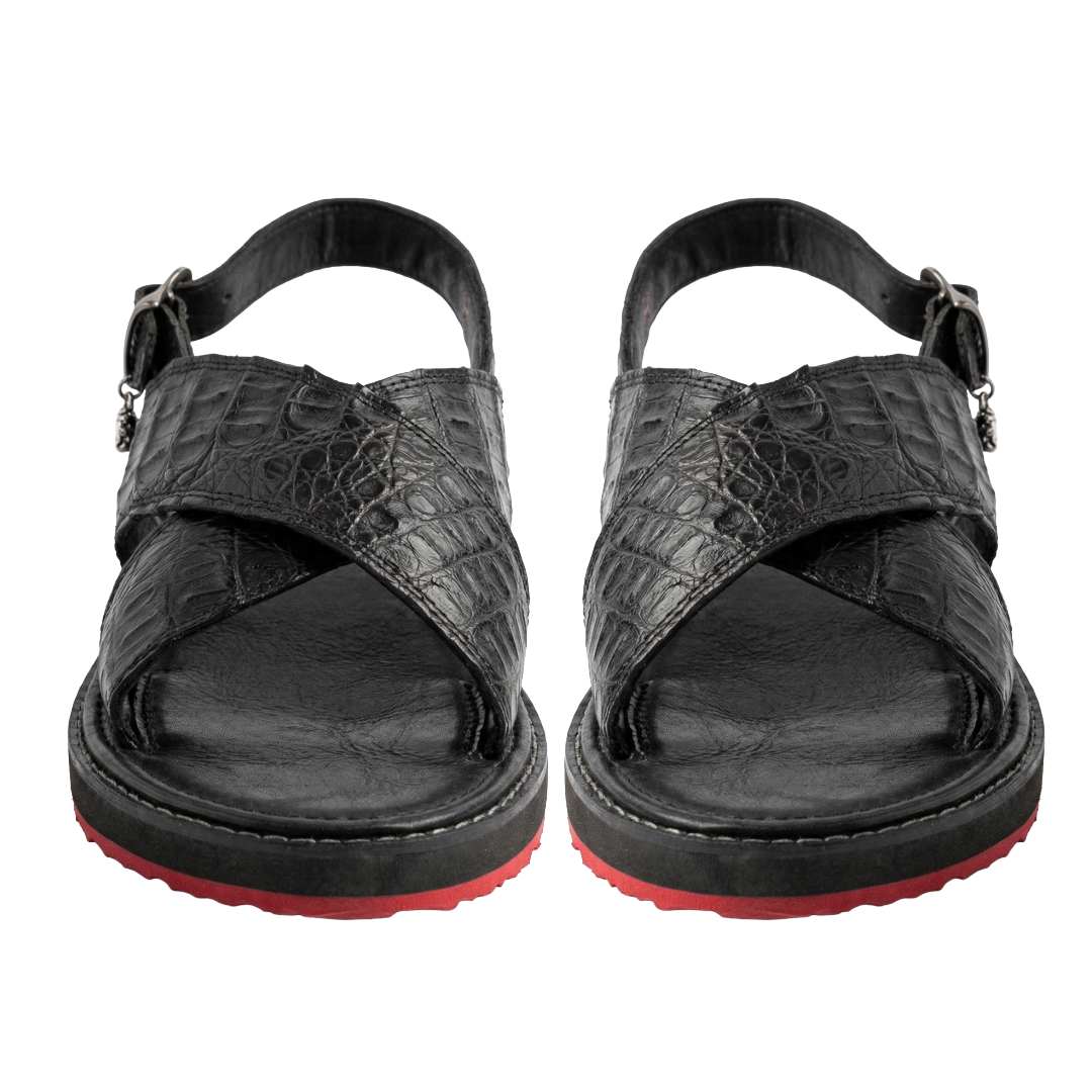 Huarache en piel de Caimán color Negro