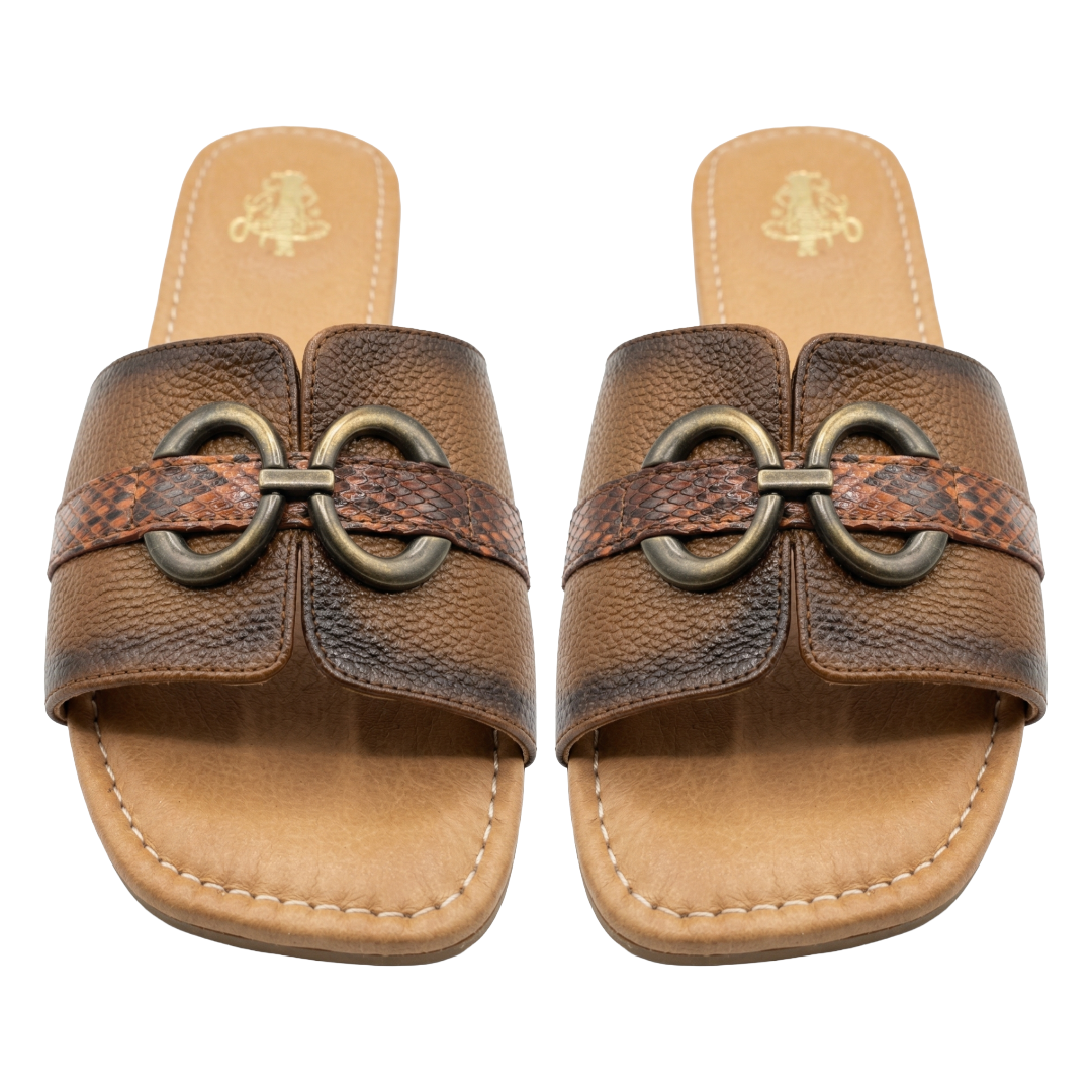 Sandalia de Piel de Res con aplicaciones en piel de Pitón
