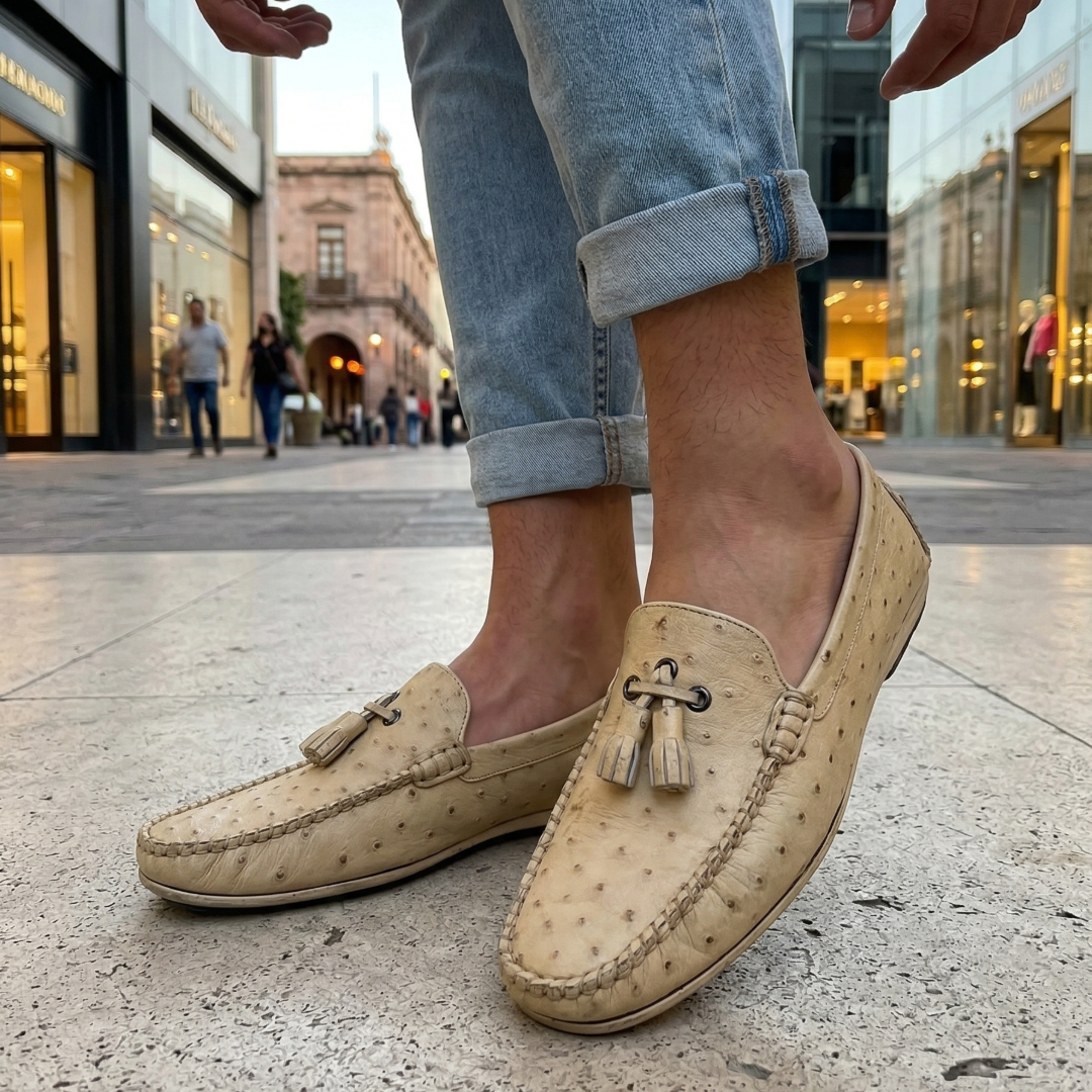 Zapato de vestir en piel de Avestruz Color Beige