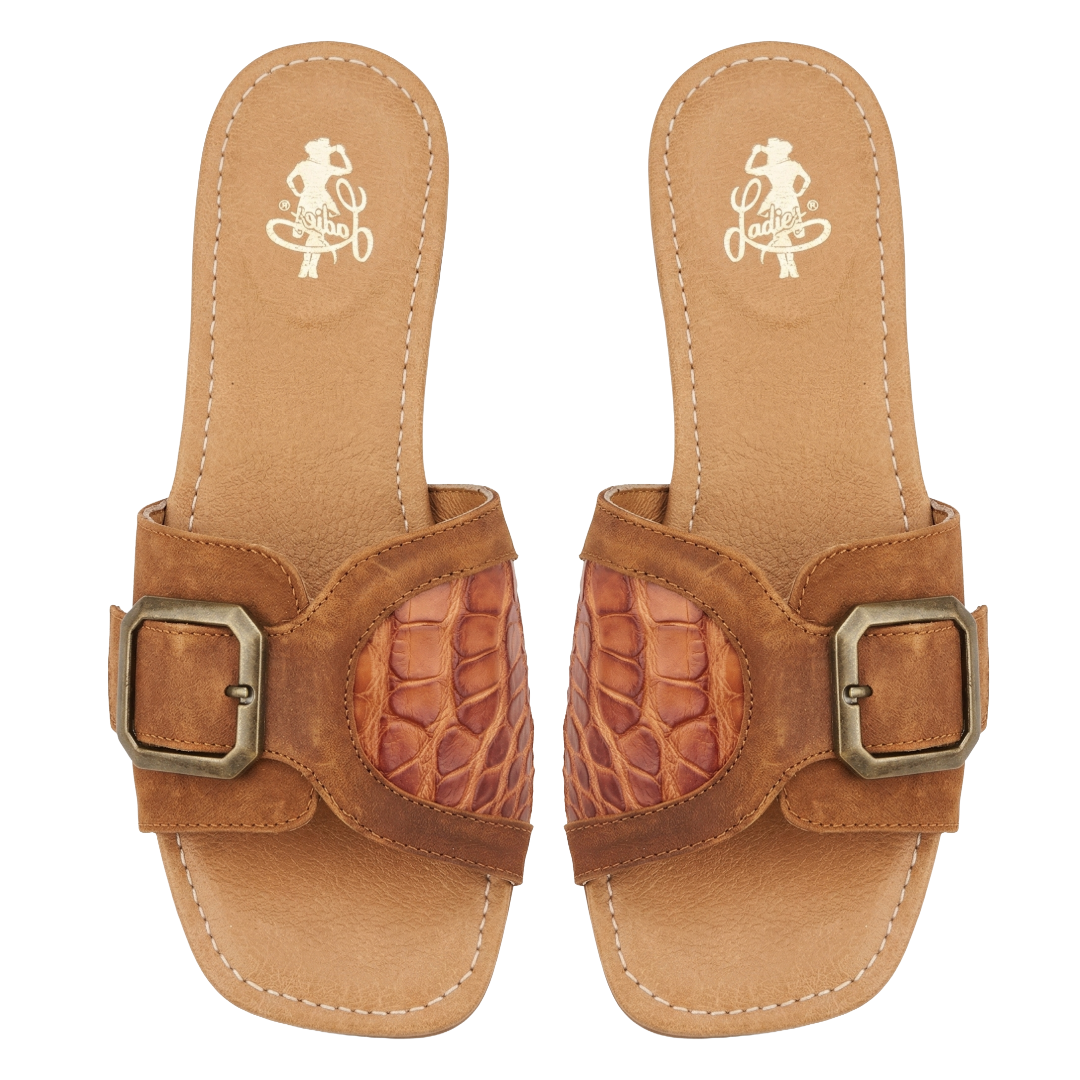 Sandalia de Piel de Res con aplicaciones en piel de Caimán