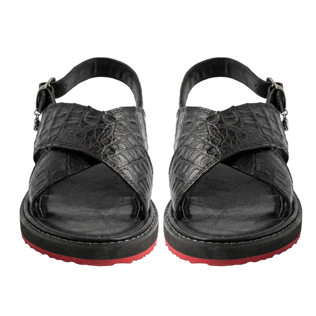 Huarache en piel de Caimán color Negro