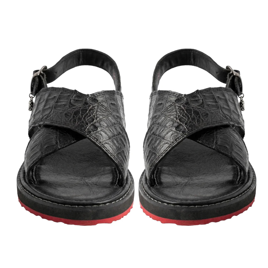 Huarache en piel de Caimán color Negro