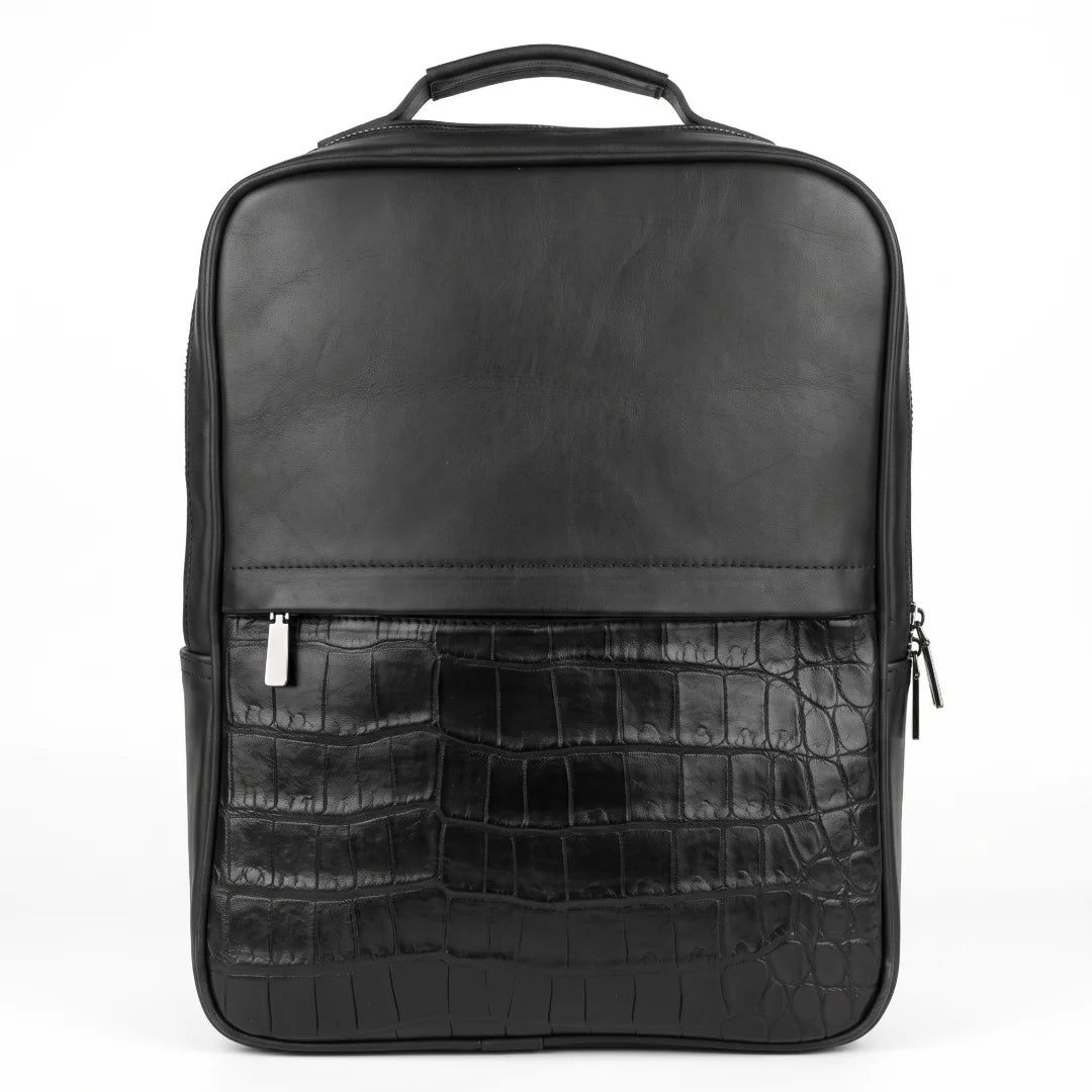 Mochila De piel con aplicación en piel de Caimán