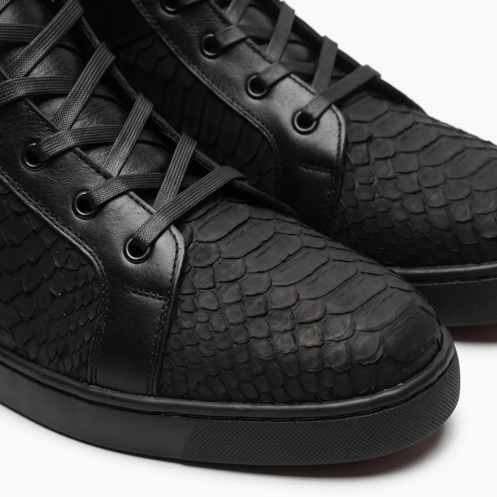 Tenis en piel de Pitón Nobuck color Negro