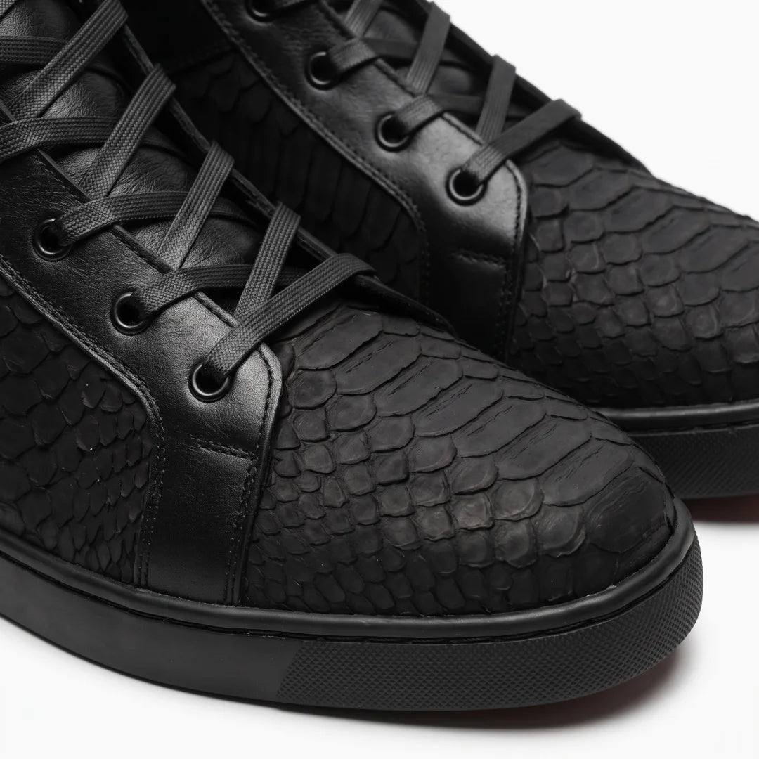Tenis en piel de Pitón Nobuck color Negro