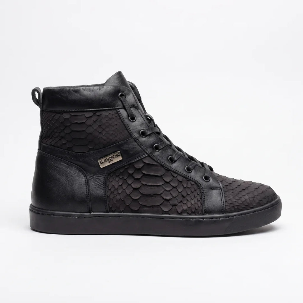 Tenis en piel de Pitón Nobuck color Negro