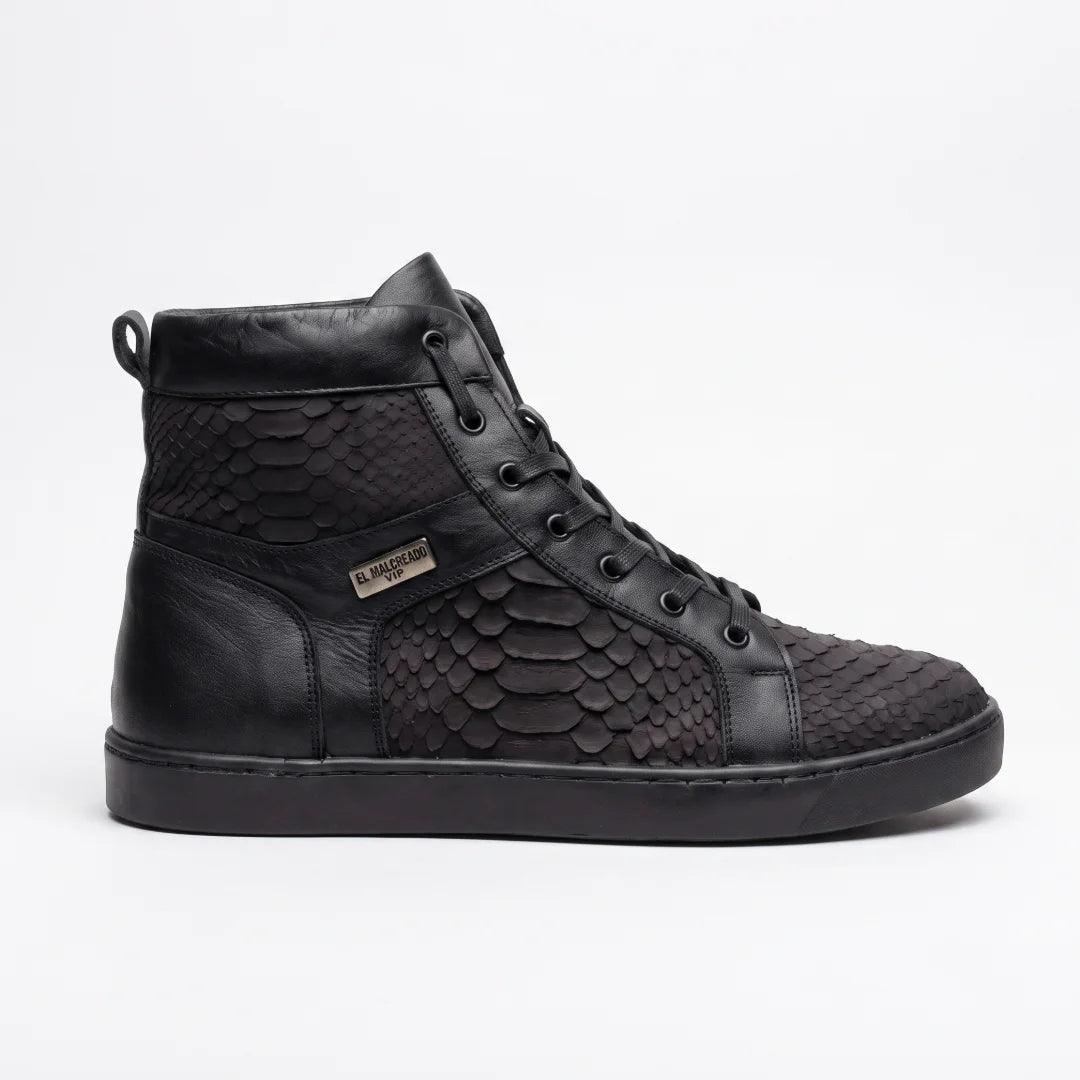 Tenis en piel de Pitón Nobuck color Negro