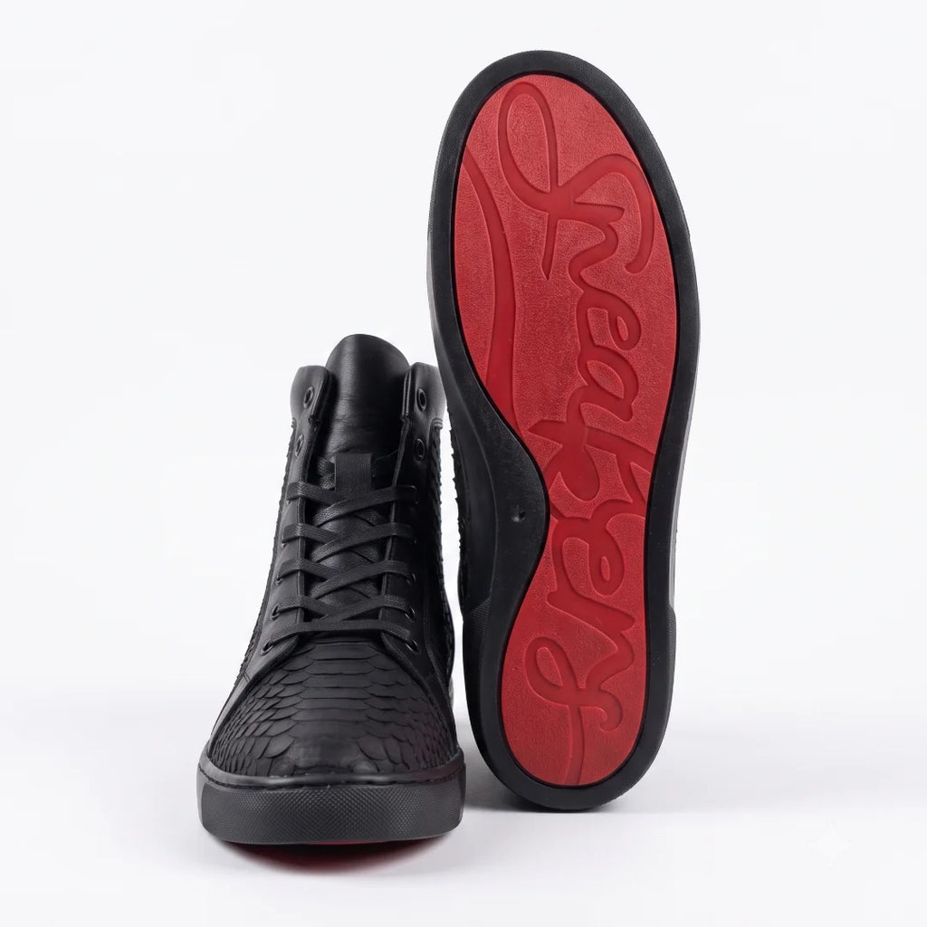 Tenis en piel de Pitón Nobuck color Negro
