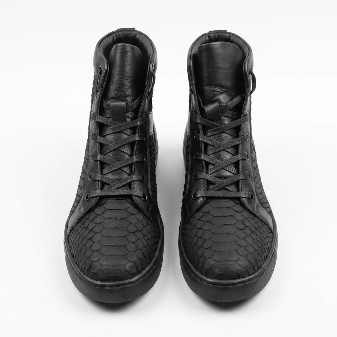 Tenis en piel de Pitón Nobuck color Negro